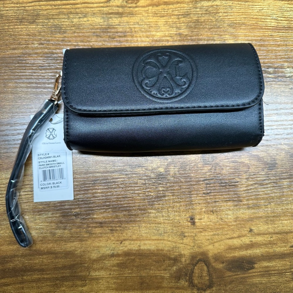 NEW CXL by Christian Lacroix Park Smooth Small Clutch Wristlet Black CXLH24991